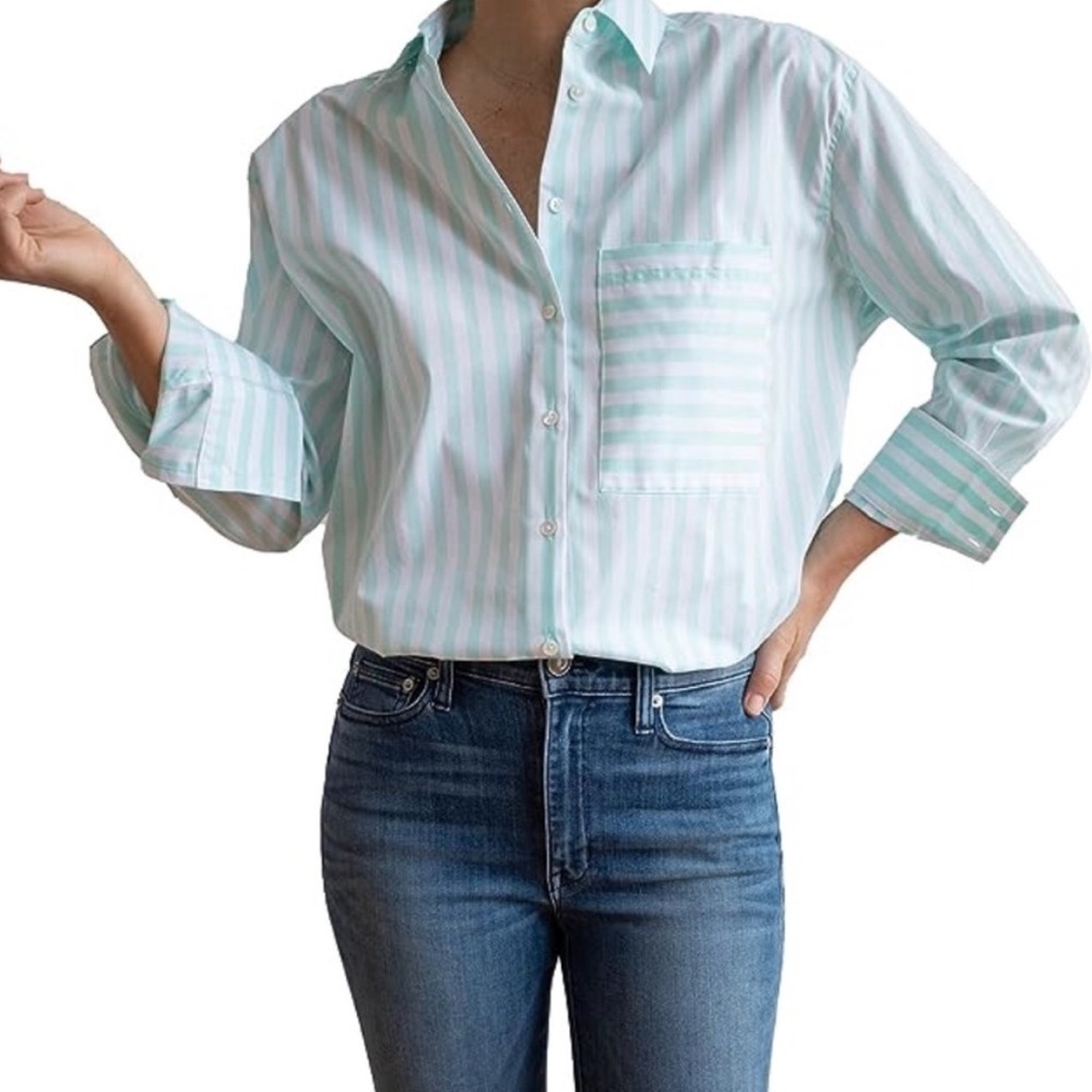 AYR Light Green Striped Long Sleeve Top